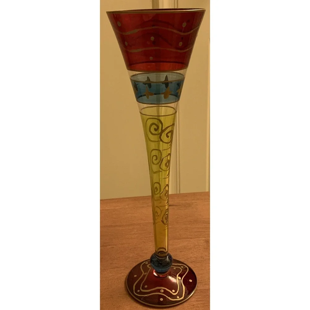 Hand Painted Hand Blown‎ Luminescence Crystal Champagne Flutes European Set Of 6